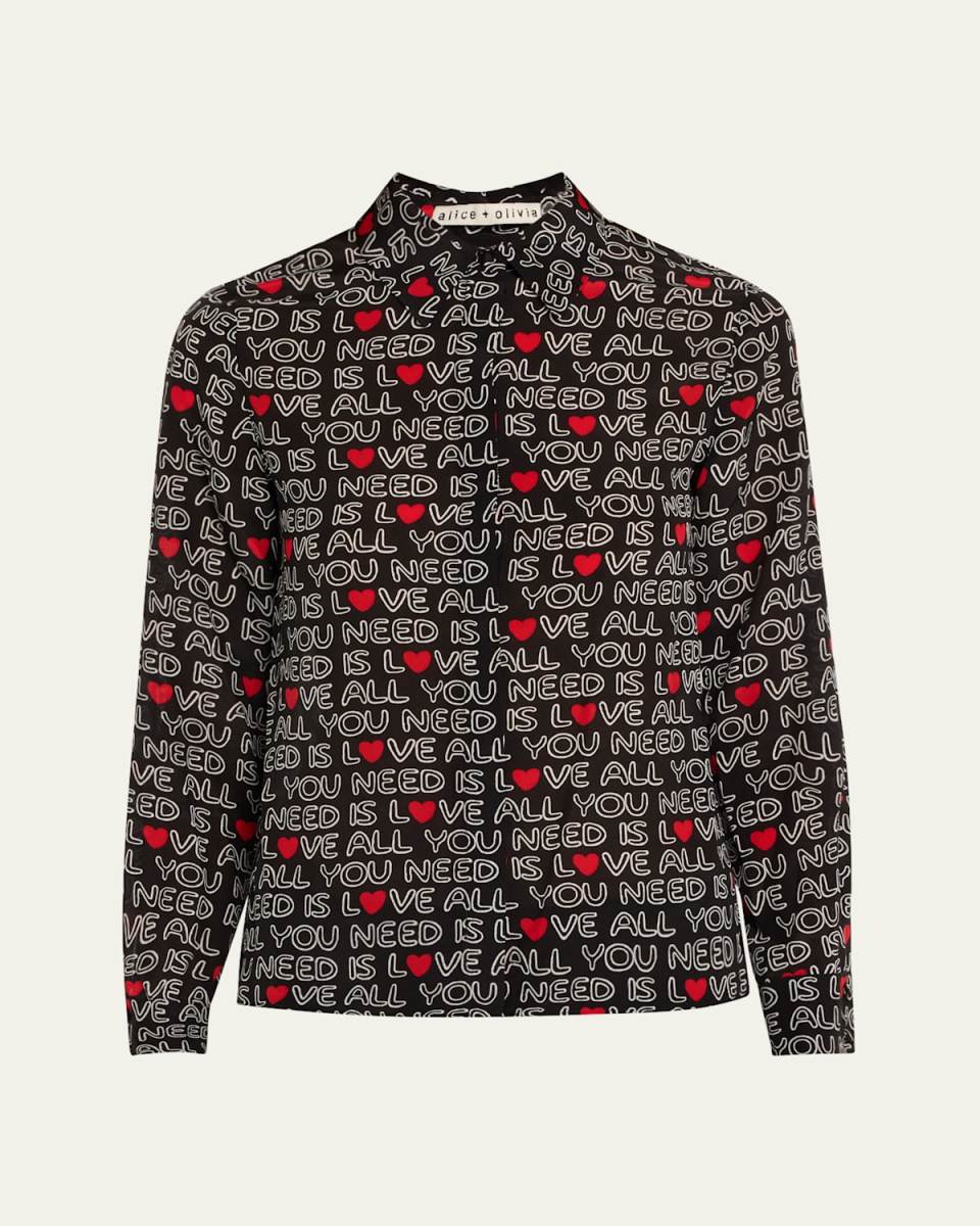 x The Beatles All You Need is Love Willa Silk Placket Top